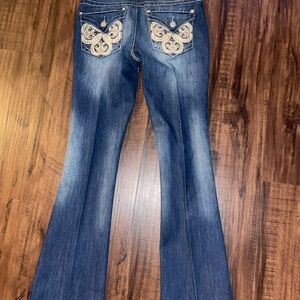 Nine West Blue Flare Jeans with Cream Embroidery